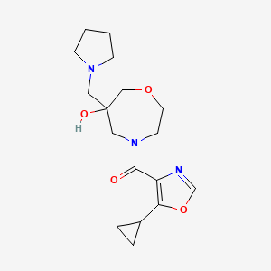 molecular formula C17H25N3O4 B5525502 4-[(5-cyclopropyl-1,3-oxazol-4-yl)carbonyl]-6-(pyrrolidin-1-ylmethyl)-1,4-oxazepan-6-ol 