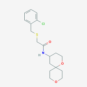 molecular formula C18H24ClNO3S B5525519 2-[(2-氯苄基)硫]-N-1,9-二氧杂螺[5.5]十一烷-4-基乙酰胺 