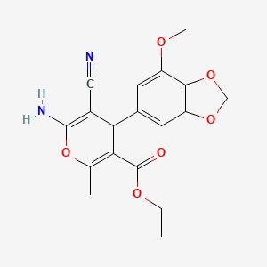 molecular formula C18H18N2O6 B5525577 ethyl 6-amino-5-cyano-4-(7-methoxy-1,3-benzodioxol-5-yl)-2-methyl-4H-pyran-3-carboxylate 