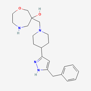 molecular formula C21H30N4O2 B5525594 6-{[4-(3-benzyl-1H-pyrazol-5-yl)-1-piperidinyl]methyl}-1,4-oxazepan-6-ol dihydrochloride 