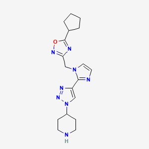 4-(4-{1-[(5-cyclopentyl-1,2,4-oxadiazol-3-yl)methyl]-1H-imidazol-2-yl}-1H-1,2,3-triazol-1-yl)piperidine hydrochloride