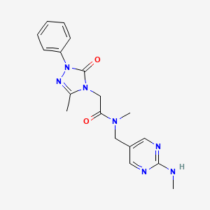 molecular formula C18H21N7O2 B5525623 N-methyl-N-{[2-(methylamino)-5-pyrimidinyl]methyl}-2-(3-methyl-5-oxo-1-phenyl-1,5-dihydro-4H-1,2,4-triazol-4-yl)acetamide 