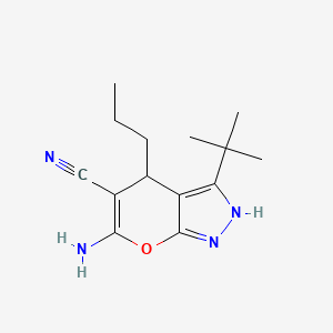 molecular formula C14H20N4O B5525635 6-amino-3-tert-butyl-4-propyl-2,4-dihydropyrano[2,3-c]pyrazole-5-carbonitrile 