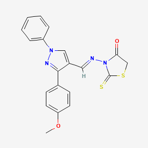 molecular formula C20H16N4O2S2 B5525780 3-({[3-(4-methoxyphenyl)-1-phenyl-1H-pyrazol-4-yl]methylene}amino)-2-thioxo-1,3-thiazolidin-4-one 