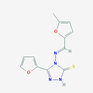 molecular formula C12H10N4O2S B5525792 5-(2-furyl)-4-{[(5-methyl-2-furyl)methylene]amino}-4H-1,2,4-triazole-3-thiol 