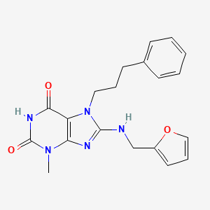 molecular formula C20H21N5O3 B5525846 8-[(2-furylmethyl)amino]-3-methyl-7-(3-phenylpropyl)-3,7-dihydro-1H-purine-2,6-dione 
