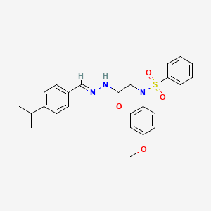 molecular formula C25H27N3O4S B5525924 N-{2-[2-(4-isopropylbenzylidene)hydrazino]-2-oxoethyl}-N-(4-methoxyphenyl)benzenesulfonamide 