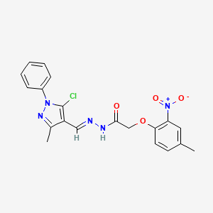 molecular formula C20H18ClN5O4 B5525954 N'-[(5-chloro-3-methyl-1-phenyl-1H-pyrazol-4-yl)methylene]-2-(4-methyl-2-nitrophenoxy)acetohydrazide 