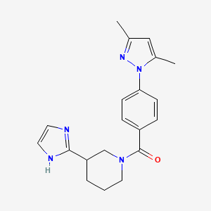molecular formula C20H23N5O B5526015 1-[4-(3,5-dimethyl-1H-pyrazol-1-yl)benzoyl]-3-(1H-imidazol-2-yl)piperidine 