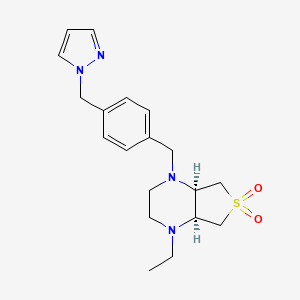 molecular formula C19H26N4O2S B5526037 (4aR*,7aS*)-1-乙基-4-[4-(1H-吡唑-1-基甲基)苄基]八氢噻吩并[3,4-b]吡嗪-6,6-二氧化物 