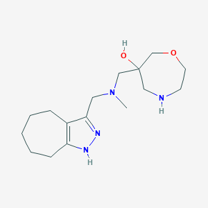 molecular formula C16H28N4O2 B5526084 6-{[(1,4,5,6,7,8-hexahydrocyclohepta[c]pyrazol-3-ylmethyl)(methyl)amino]methyl}-1,4-oxazepan-6-ol dihydrochloride 