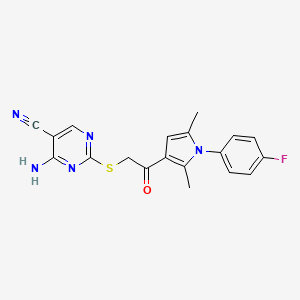molecular formula C19H16FN5OS B5526181 4-amino-2-({2-[1-(4-fluorophenyl)-2,5-dimethyl-1H-pyrrol-3-yl]-2-oxoethyl}thio)-5-pyrimidinecarbonitrile 