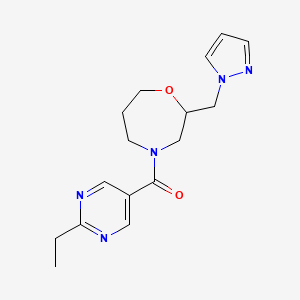 molecular formula C16H21N5O2 B5526186 4-[(2-乙基-5-嘧啶基)羰基]-2-(1H-吡唑-1-基甲基)-1,4-噁唑烷 