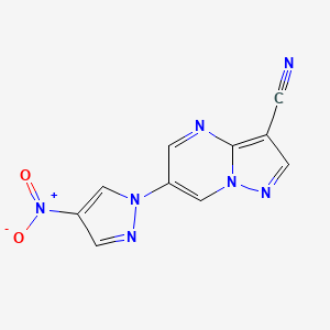 molecular formula C10H5N7O2 B5526271 6-(4-硝基-1H-吡唑-1-基)吡唑并[1,5-a]嘧啶-3-腈 
