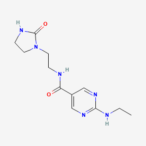 molecular formula C12H18N6O2 B5526285 2-(ethylamino)-N-[2-(2-oxo-1-imidazolidinyl)ethyl]-5-pyrimidinecarboxamide 
