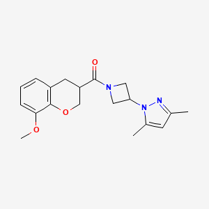 molecular formula C19H23N3O3 B5526416 1-{1-[(8-methoxy-3,4-dihydro-2H-chromen-3-yl)carbonyl]-3-azetidinyl}-3,5-dimethyl-1H-pyrazole 