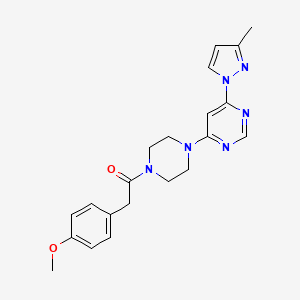 molecular formula C21H24N6O2 B5526419 4-{4-[(4-甲氧苯基)乙酰基]-1-哌嗪基}-6-(3-甲基-1H-吡唑-1-基)嘧啶 