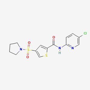 molecular formula C14H14ClN3O3S2 B5526426 N-(5-chloro-2-pyridinyl)-4-(1-pyrrolidinylsulfonyl)-2-thiophenecarboxamide 