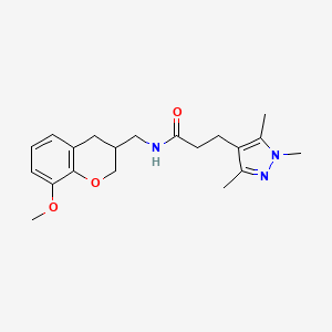 molecular formula C20H27N3O3 B5526571 N-[(8-methoxy-3,4-dihydro-2H-chromen-3-yl)methyl]-3-(1,3,5-trimethyl-1H-pyrazol-4-yl)propanamide 