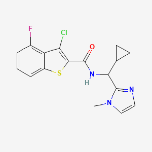 molecular formula C17H15ClFN3OS B5526625 3-chloro-N-[cyclopropyl(1-methyl-1H-imidazol-2-yl)methyl]-4-fluoro-1-benzothiophene-2-carboxamide 