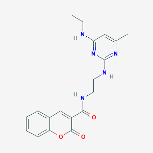 molecular formula C19H21N5O3 B5526803 N-(2-{[4-(ethylamino)-6-methyl-2-pyrimidinyl]amino}ethyl)-2-oxo-2H-chromene-3-carboxamide 
