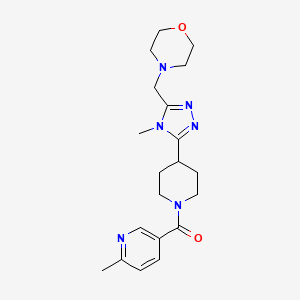 molecular formula C20H28N6O2 B5526887 4-[(4-methyl-5-{1-[(6-methylpyridin-3-yl)carbonyl]piperidin-4-yl}-4H-1,2,4-triazol-3-yl)methyl]morpholine 