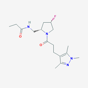 molecular formula C17H27FN4O2 B5526913 N-({(2S,4S)-4-氟-1-[3-(1,3,5-三甲基-1H-吡唑-4-基)丙酰]吡咯烷-2-基}甲基)丙酰胺 