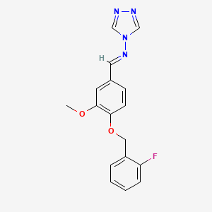 molecular formula C17H15FN4O2 B5526993 N-{4-[(2-fluorobenzyl)oxy]-3-methoxybenzylidene}-4H-1,2,4-triazol-4-amine 