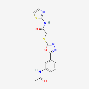 molecular formula C15H13N5O3S2 B5527005 2-({5-[3-(acetylamino)phenyl]-1,3,4-oxadiazol-2-yl}thio)-N-1,3-thiazol-2-ylacetamide 