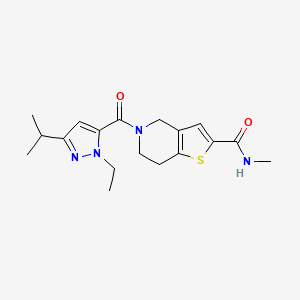 molecular formula C18H24N4O2S B5527019 5-[(1-ethyl-3-isopropyl-1H-pyrazol-5-yl)carbonyl]-N-methyl-4,5,6,7-tetrahydrothieno[3,2-c]pyridine-2-carboxamide 