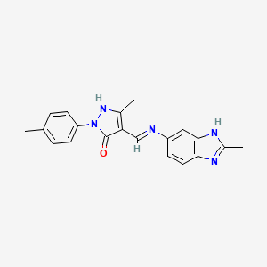 molecular formula C20H19N5O B5527073 5-methyl-4-{[(2-methyl-1H-benzimidazol-6-yl)amino]methylene}-2-(4-methylphenyl)-2,4-dihydro-3H-pyrazol-3-one 