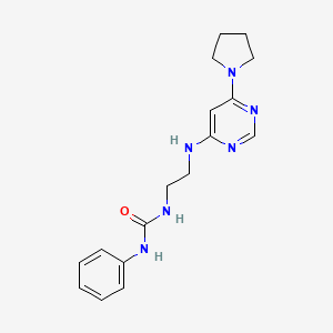 molecular formula C17H22N6O B5527129 N-phenyl-N'-(2-{[6-(1-pyrrolidinyl)-4-pyrimidinyl]amino}ethyl)urea 