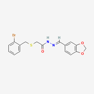 molecular formula C17H15BrN2O3S B5527261 N'-(1,3-benzodioxol-5-ylmethylene)-2-[(2-bromobenzyl)thio]acetohydrazide 
