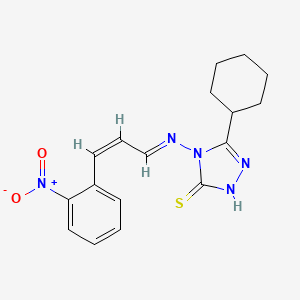 molecular formula C17H19N5O2S B5527289 5-cyclohexyl-4-{[3-(2-nitrophenyl)-2-propen-1-ylidene]amino}-4H-1,2,4-triazole-3-thiol 
