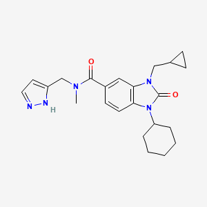 molecular formula C23H29N5O2 B5527313 1-cyclohexyl-3-(cyclopropylmethyl)-N-methyl-2-oxo-N-(1H-pyrazol-3-ylmethyl)-2,3-dihydro-1H-benzimidazole-5-carboxamide 