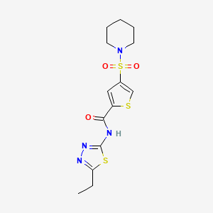 molecular formula C14H18N4O3S3 B5527439 N-(5-ethyl-1,3,4-thiadiazol-2-yl)-4-(1-piperidinylsulfonyl)-2-thiophenecarboxamide 