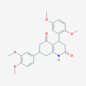 molecular formula C25H27NO6 B5527815 4-(2,5-dimethoxyphenyl)-7-(3,4-dimethoxyphenyl)-4,6,7,8-tetrahydro-2,5(1H,3H)-quinolinedione 