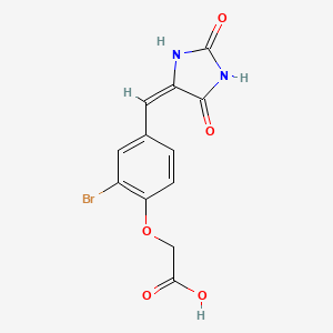 molecular formula C12H9BrN2O5 B5527846 {2-bromo-4-[(2,5-dioxo-4-imidazolidinylidene)methyl]phenoxy}acetic acid 