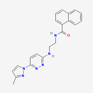 molecular formula C21H20N6O B5527864 N-(2-{[6-(3-methyl-1H-pyrazol-1-yl)-3-pyridazinyl]amino}ethyl)-1-naphthamide 