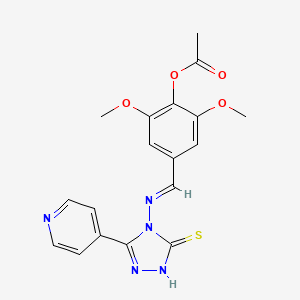 molecular formula C18H17N5O4S B5527983 4-({[3-mercapto-5-(4-pyridinyl)-4H-1,2,4-triazol-4-yl]imino}methyl)-2,6-dimethoxyphenyl acetate 