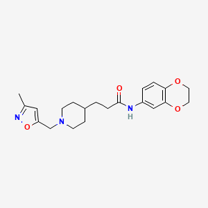 molecular formula C21H27N3O4 B5528056 N-(2,3-dihydro-1,4-benzodioxin-6-yl)-3-{1-[(3-methylisoxazol-5-yl)methyl]piperidin-4-yl}propanamide 
