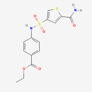 molecular formula C14H14N2O5S2 B5528235 ethyl 4-({[5-(aminocarbonyl)-3-thienyl]sulfonyl}amino)benzoate 