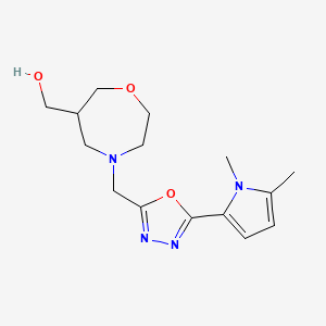 molecular formula C15H22N4O3 B5528244 (4-{[5-(1,5-dimethyl-1H-pyrrol-2-yl)-1,3,4-oxadiazol-2-yl]methyl}-1,4-oxazepan-6-yl)methanol 