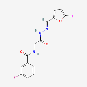 molecular formula C14H11FIN3O3 B5528593 3-fluoro-N-(2-{2-[(5-iodo-2-furyl)methylene]hydrazino}-2-oxoethyl)benzamide 