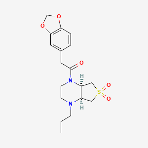 molecular formula C18H24N2O5S B5528606 (4aS*,7aR*)-1-(1,3-benzodioxol-5-ylacetyl)-4-propyloctahydrothieno[3,4-b]pyrazine 6,6-dioxide 