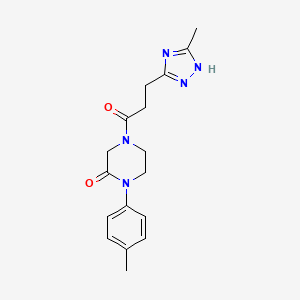 molecular formula C17H21N5O2 B5528705 1-(4-methylphenyl)-4-[3-(5-methyl-1H-1,2,4-triazol-3-yl)propanoyl]-2-piperazinone 