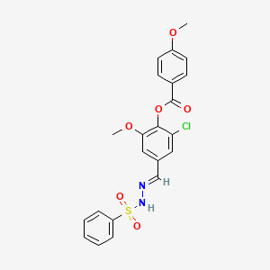 molecular formula C22H19ClN2O6S B5528719 2-chloro-6-methoxy-4-[2-(phenylsulfonyl)carbonohydrazonoyl]phenyl 4-methoxybenzoate 