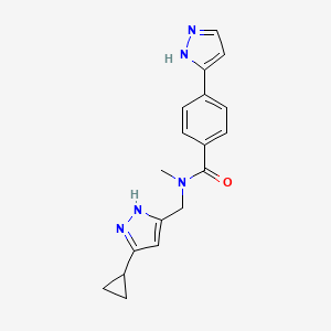 molecular formula C18H19N5O B5528774 N-[(5-cyclopropyl-1H-pyrazol-3-yl)methyl]-N-methyl-4-(1H-pyrazol-3-yl)benzamide 