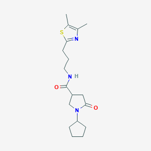 molecular formula C18H27N3O2S B5528824 1-cyclopentyl-N-[3-(4,5-dimethyl-1,3-thiazol-2-yl)propyl]-5-oxo-3-pyrrolidinecarboxamide 