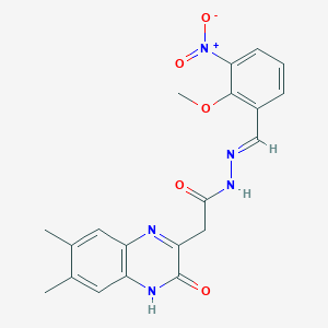 molecular formula C20H19N5O5 B5528878 2-(6,7-dimethyl-3-oxo-3,4-dihydro-2-quinoxalinyl)-N'-(2-methoxy-3-nitrobenzylidene)acetohydrazide 